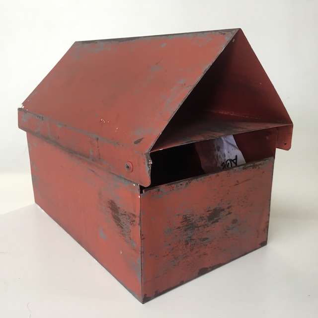 POST BOX, Aged Grey Metal w Triangular Top